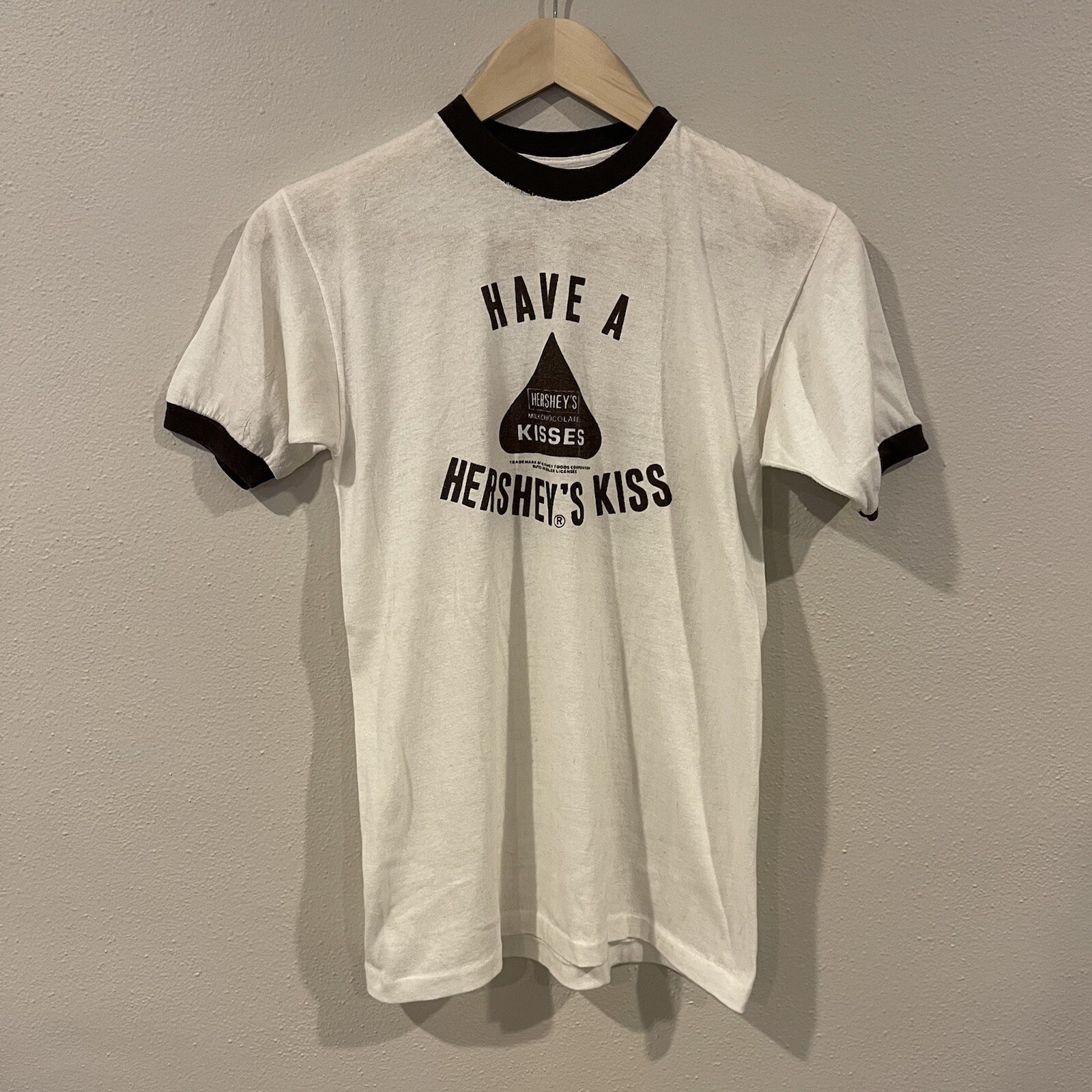 Vintage 1980’s Hershey’s Kiss Chocolate Ringer Shirt Women’s Size Small Kisses