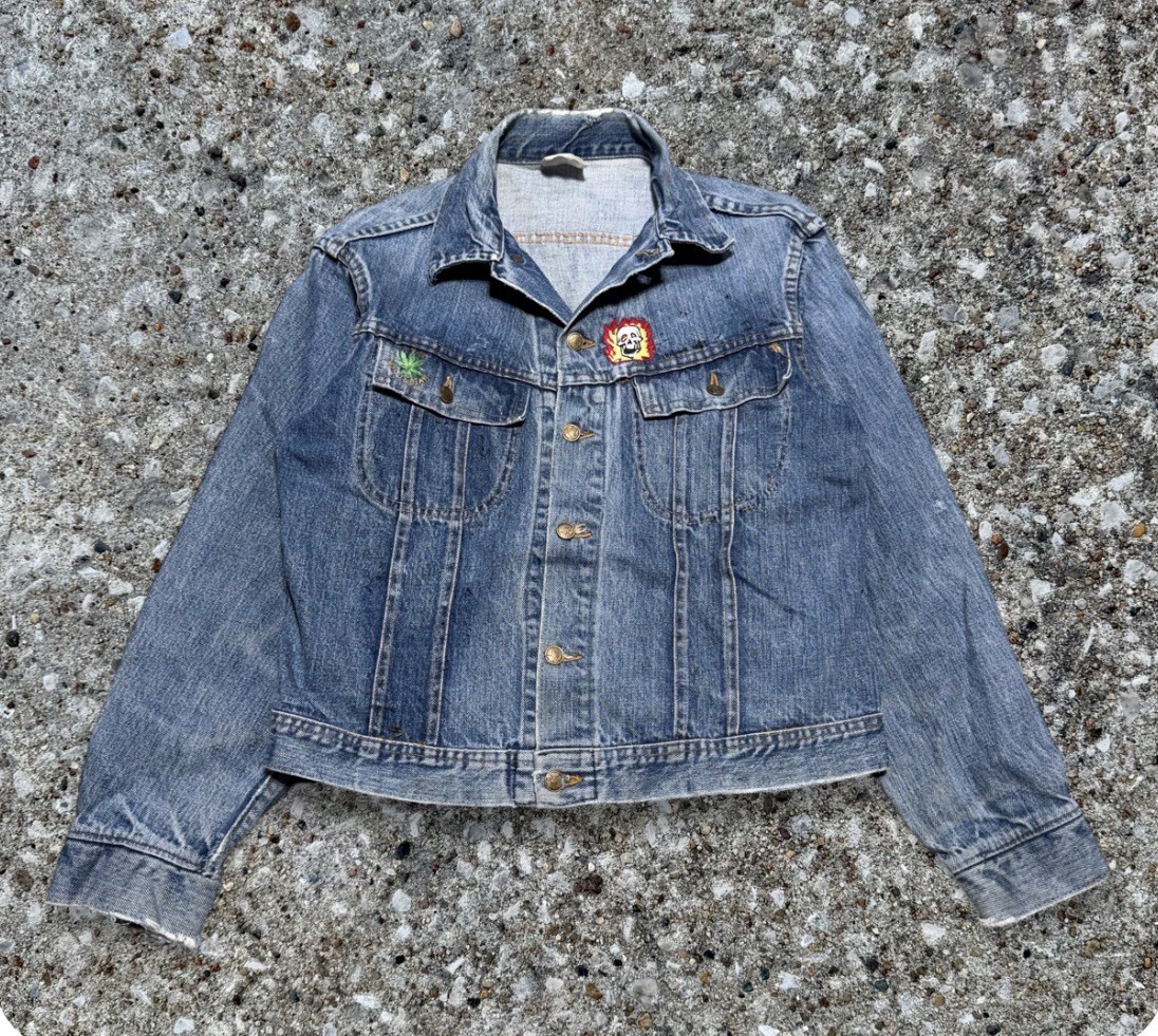 Vintage Eagle 60s 70s Skull Weed Leaf Worn In Distressed Vtg Denim Jacket Type 2