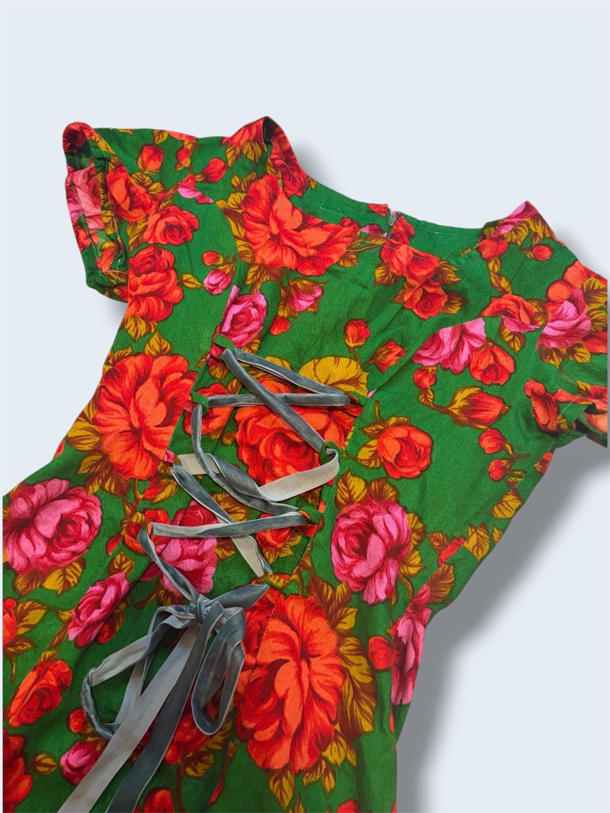 Vintage 1960s Corset Mini Dress Women’s Size S Lace Up Floral Mod Go Go