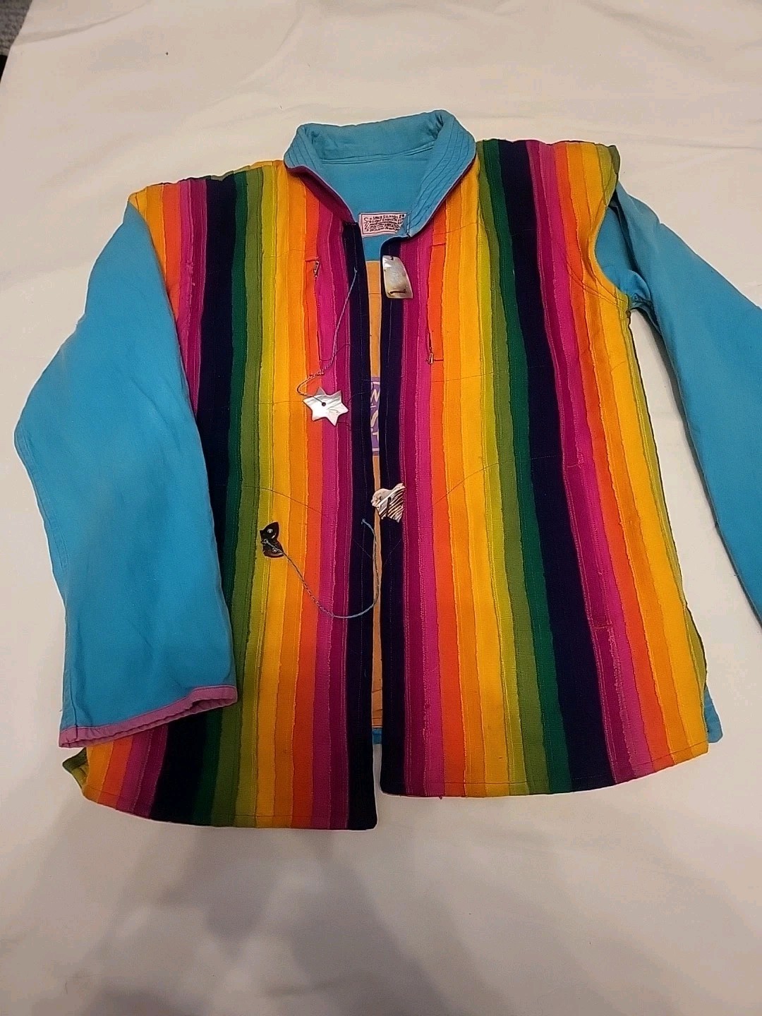 Vintage 80s Space Island Light Industry Rainbow Hand Woven Reversible Jacket L