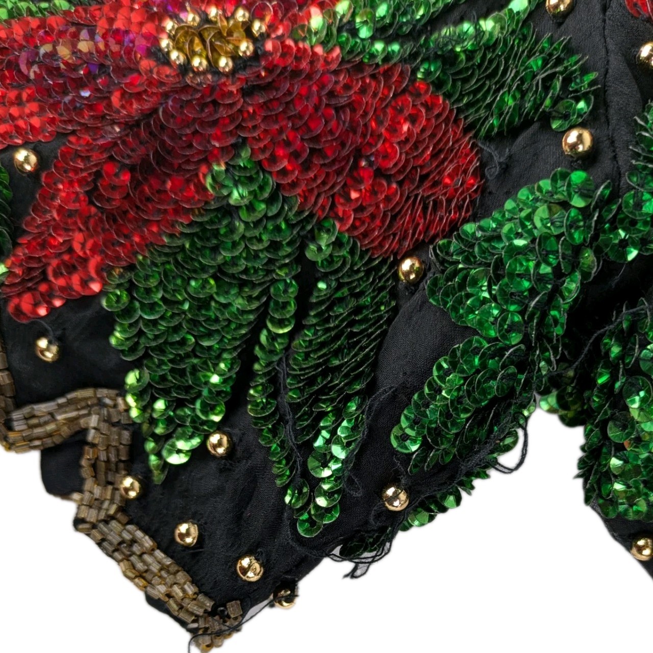 Vintage Laurence Kazar 3X Beaded Sequin Poinsettia Christmas Top Bling Evening