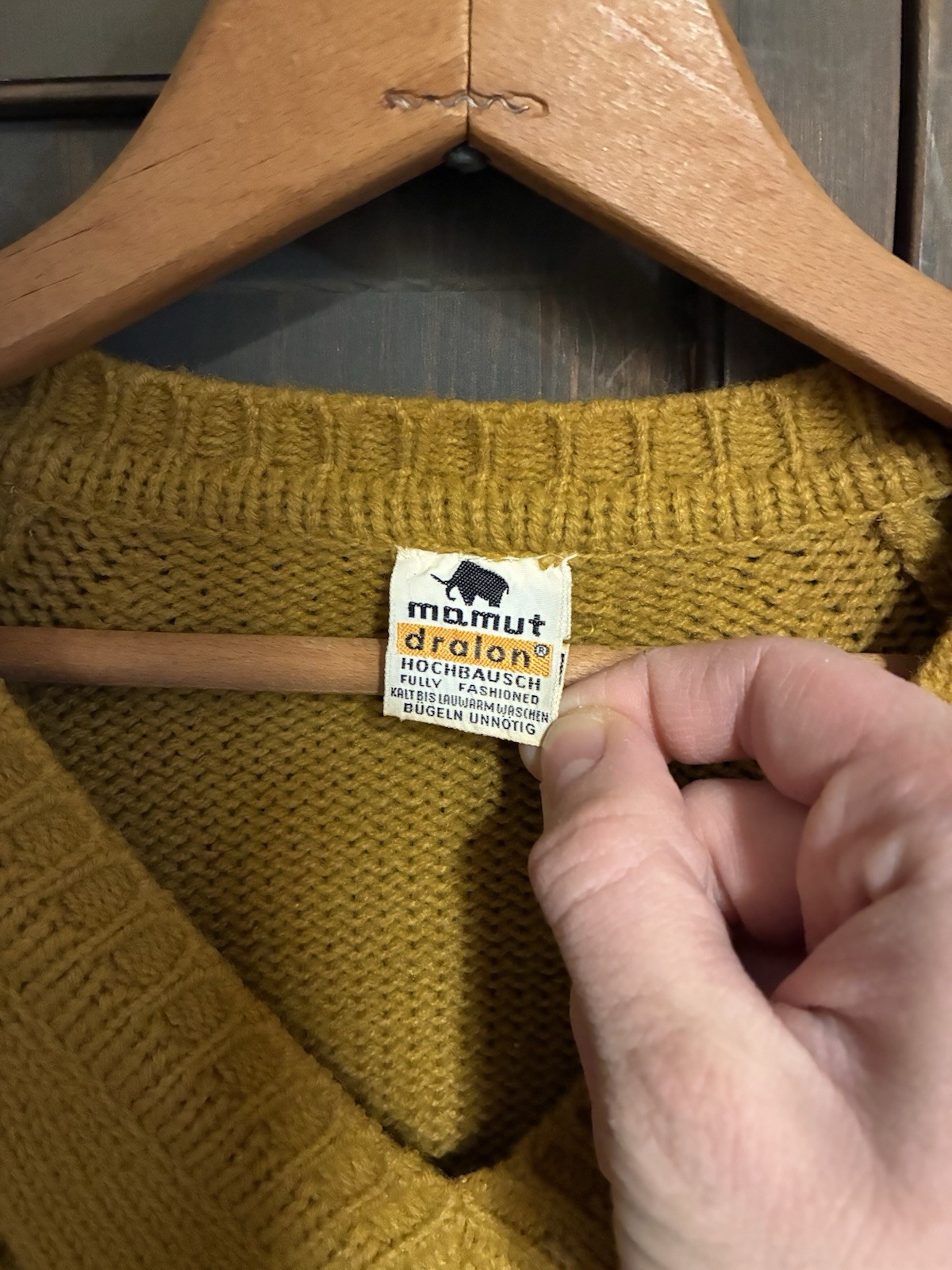 Vintage 1960’s Mustard Yellow Mamut Dralon Wool Sweater German Brand V-Neck