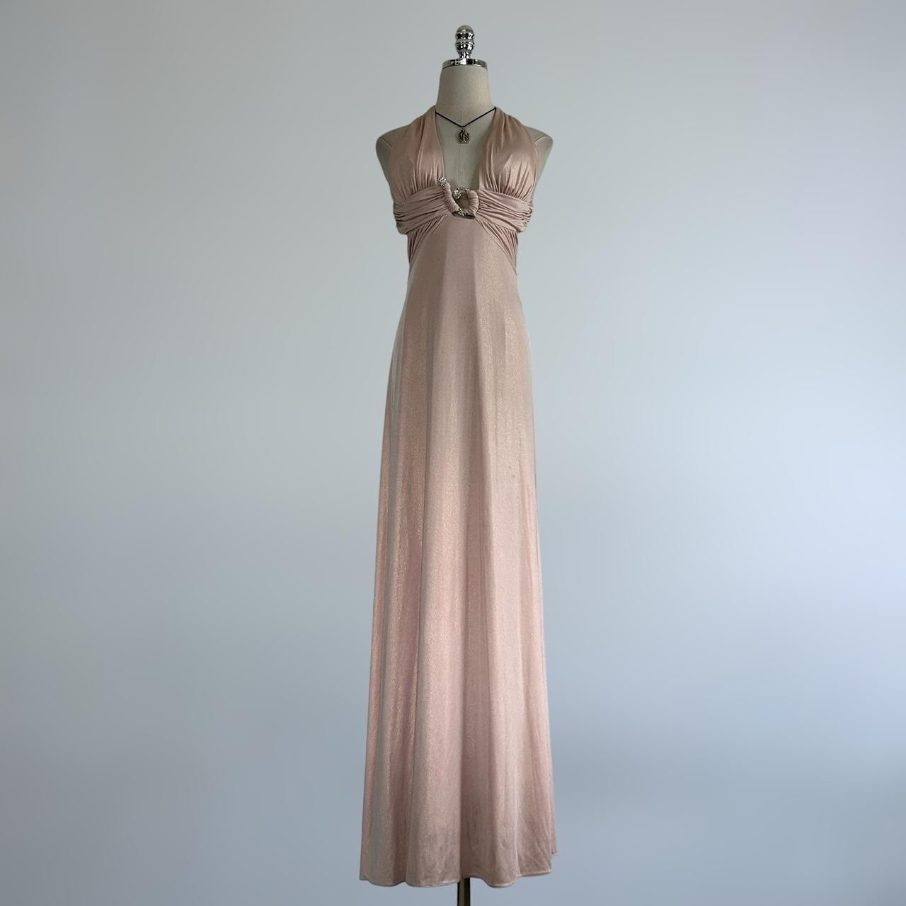 Vintage 90s Y2k Baby Pink Shimmer Backless Ruched Embroidered Gorgeous PROM Maxi