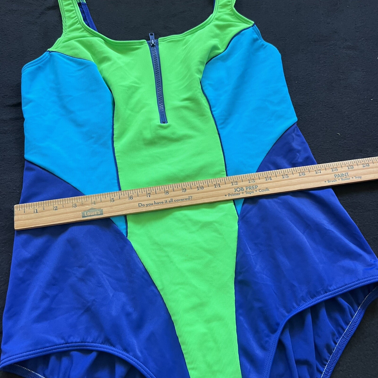 Vintage Christina Zipper Front Colour Block One Piece Swimsuit Size 44-48 W