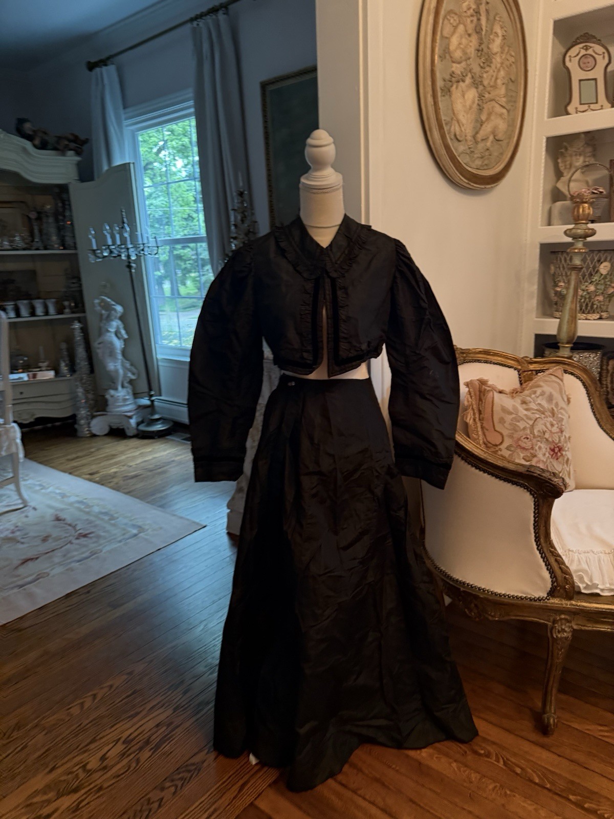 Antique Victorian Edwardian Skirt Dress Shirt Black Mourning Clothing Women Vtg