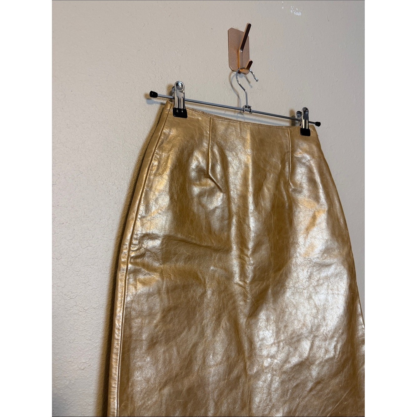 Vivienne Tam Fall 2000 gold leather skirt Size 1 Size Small NWT