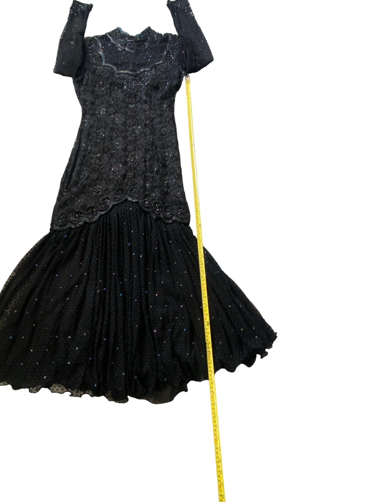 Vintage JUDITH ANN Creations Black Beaded Prom Formal Dress Gown S 80s 90s