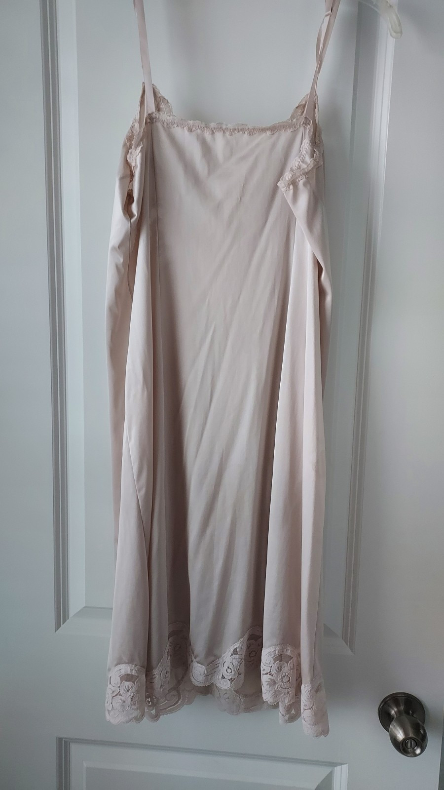 Vintage Slip Chemise Vanity Beige Ecru Nylon Antron III Lace Trim 36 Coquette