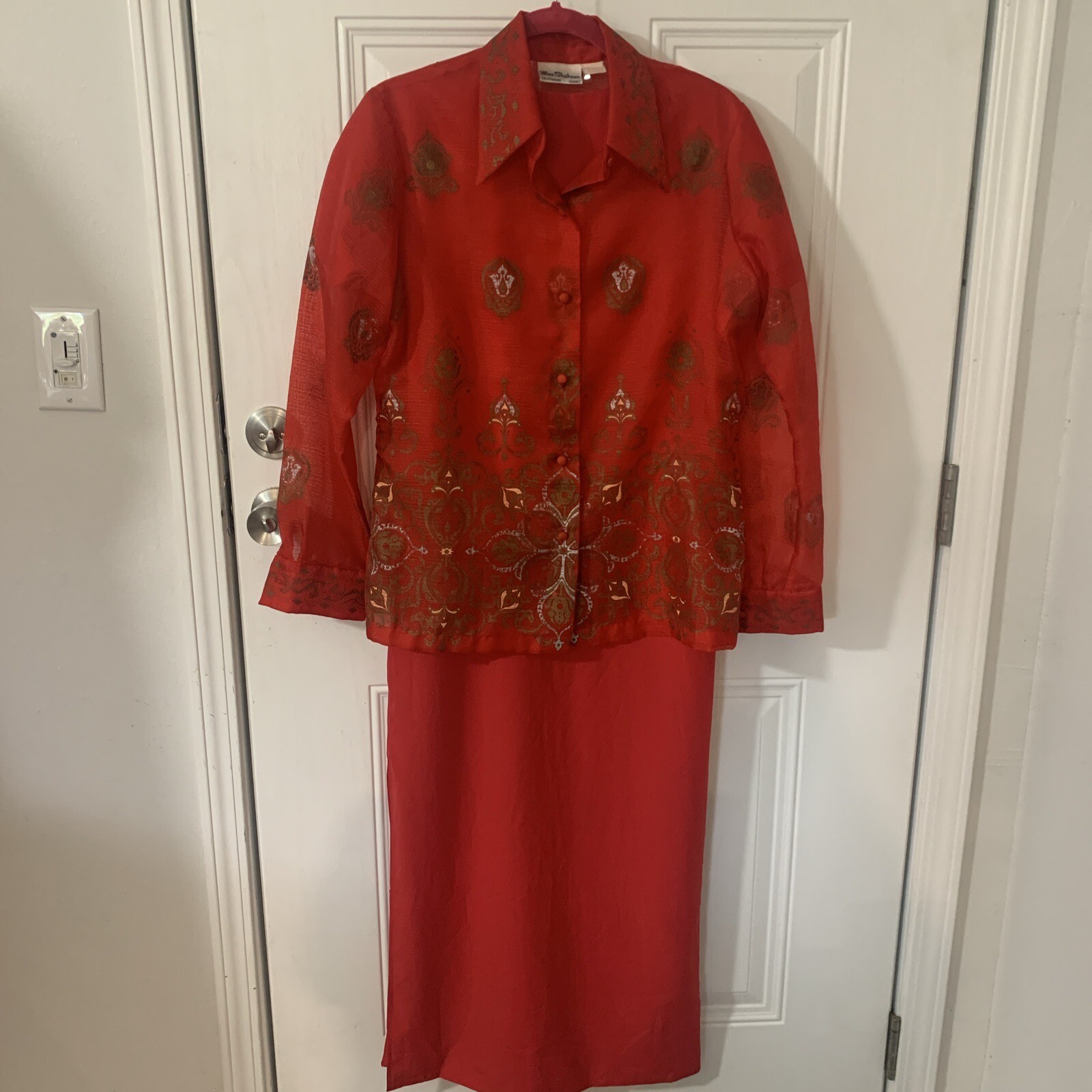 Vintage Miss Shaheen Red Long Style With Over Shirt Dress Rare