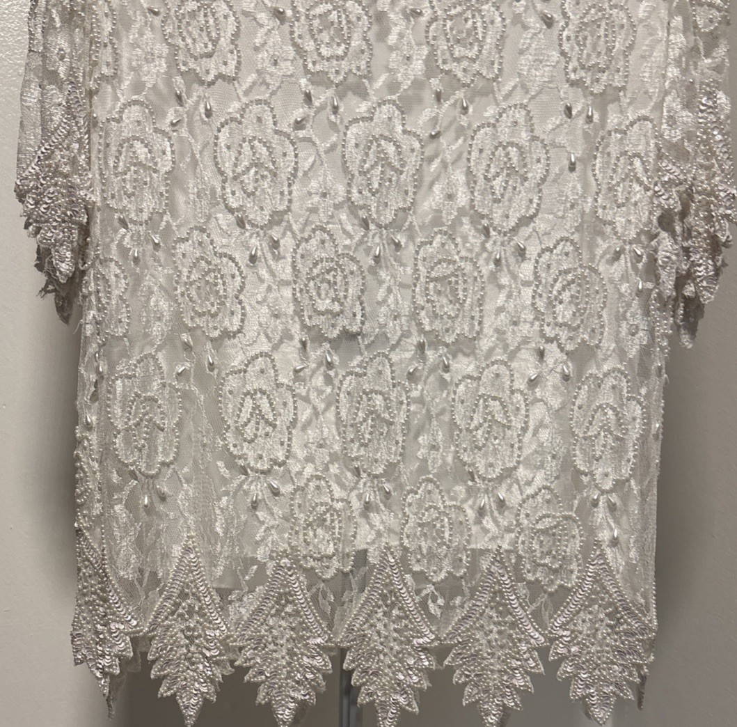 VINTAGE Creative Touch Sequined & Beaded Ivory Women’s Top – L