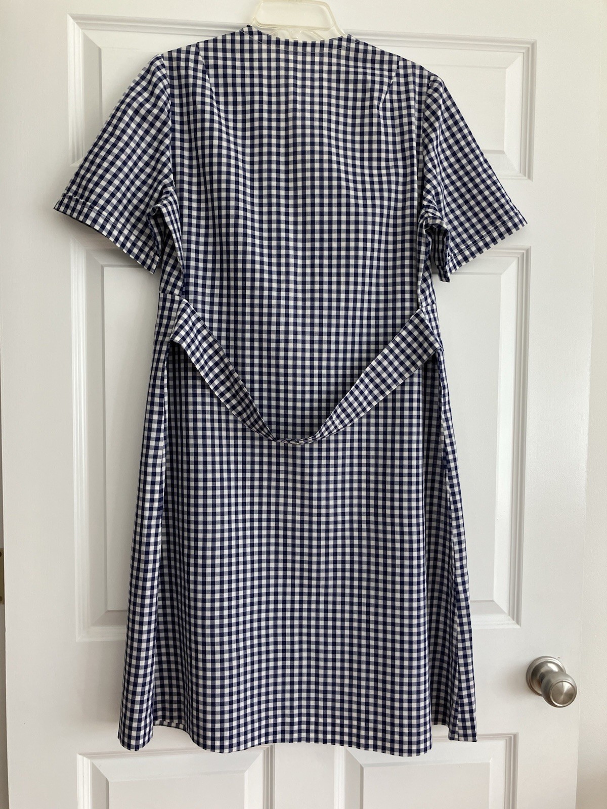 Vintage 50s PLUS SIZE Gingham Waitress Uniform Dress Front Zip 1/2 Belt 46-42-46