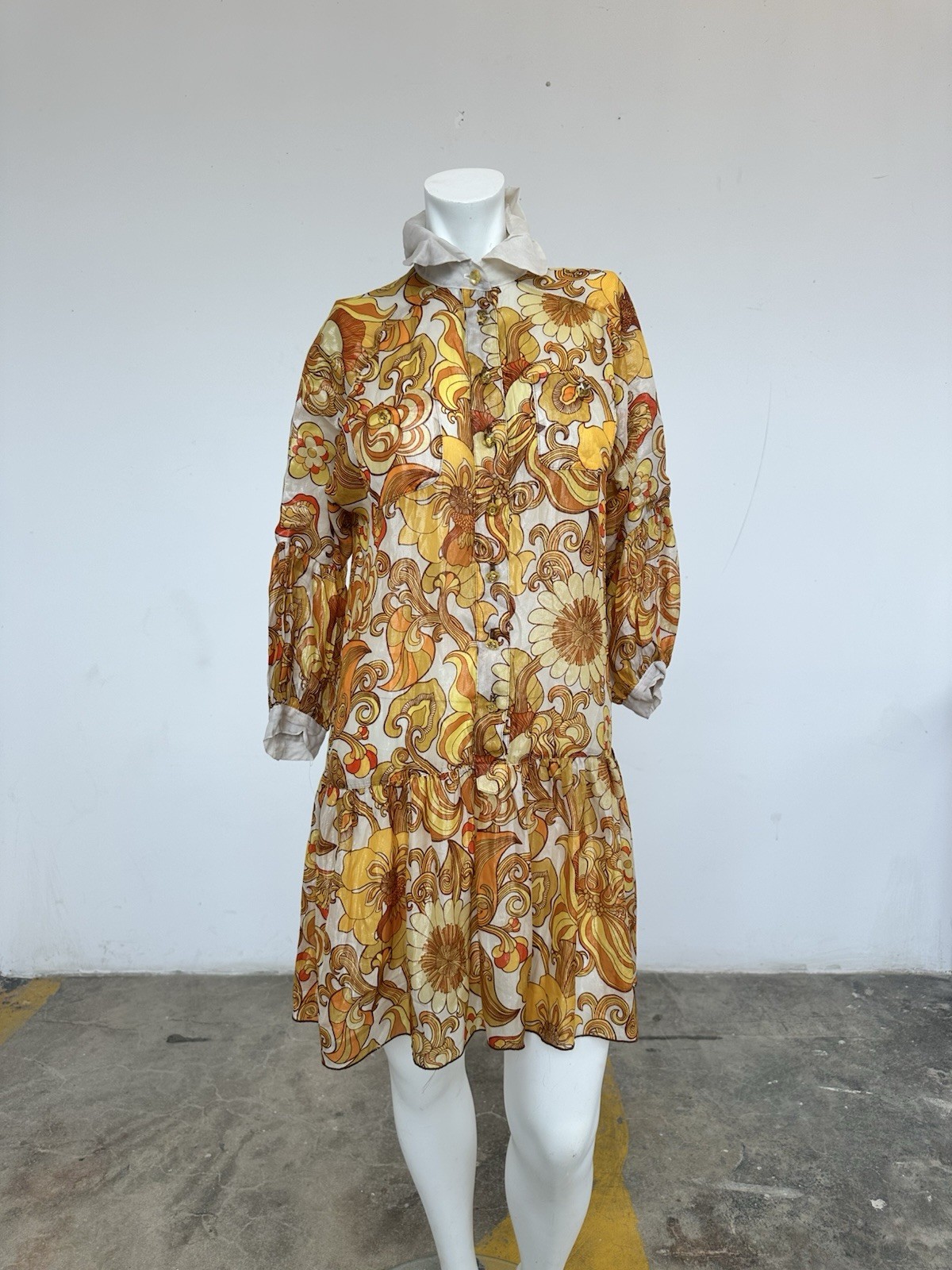 Vintage Anna Sui Psychedelic Floral Silk Blend Mini Dress Y2K 60s Mod Print