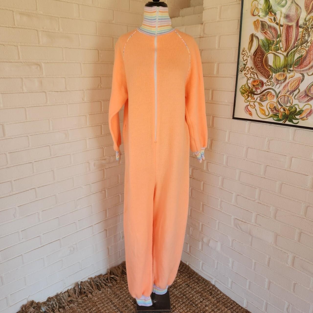Vtg 70s Jumpsuit, Peach Orange, Sears Jr. Sz L Acrylic Fleece Night Wear