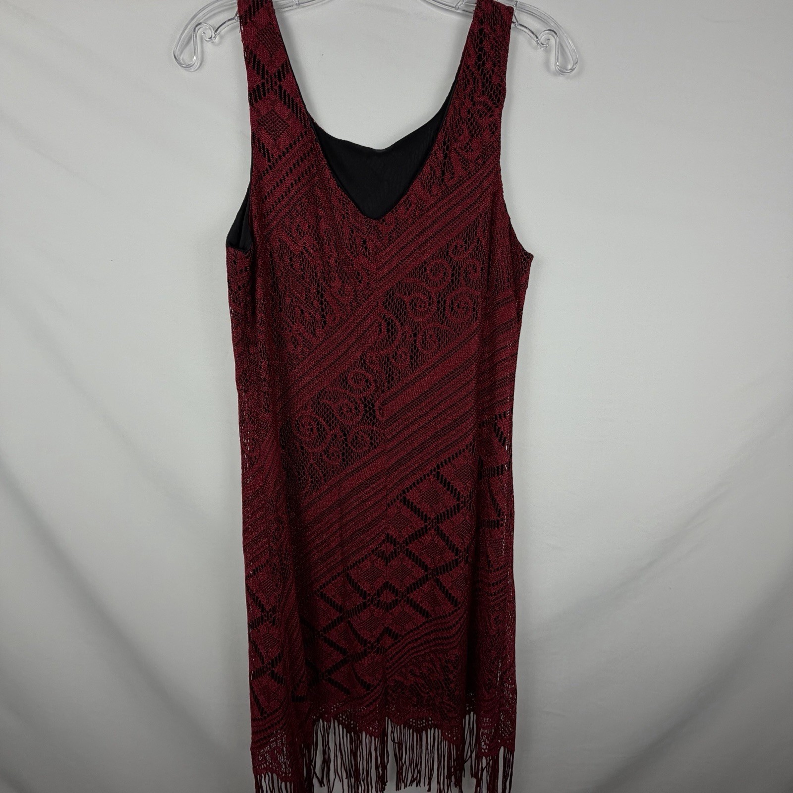 VTG Harlow Dresses Sz 12 Sleeveless Red Black Lace Fringe Flapper Dark Romantic