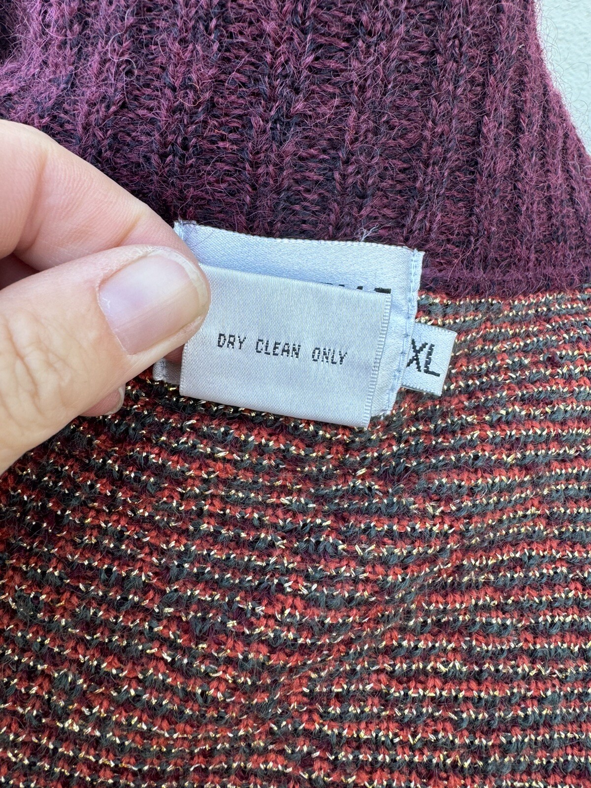 Vtg Cervelle Long Sweater Duster Size XL Burgundy Gold Wool Lurex Fall Pockets