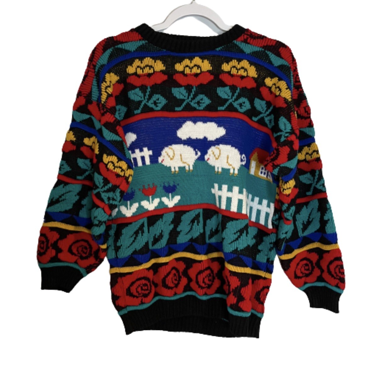 Vintage Pig Rose Animal Farm Sweater Size M Medium Fairy Kei SEE MEASUREMENTS