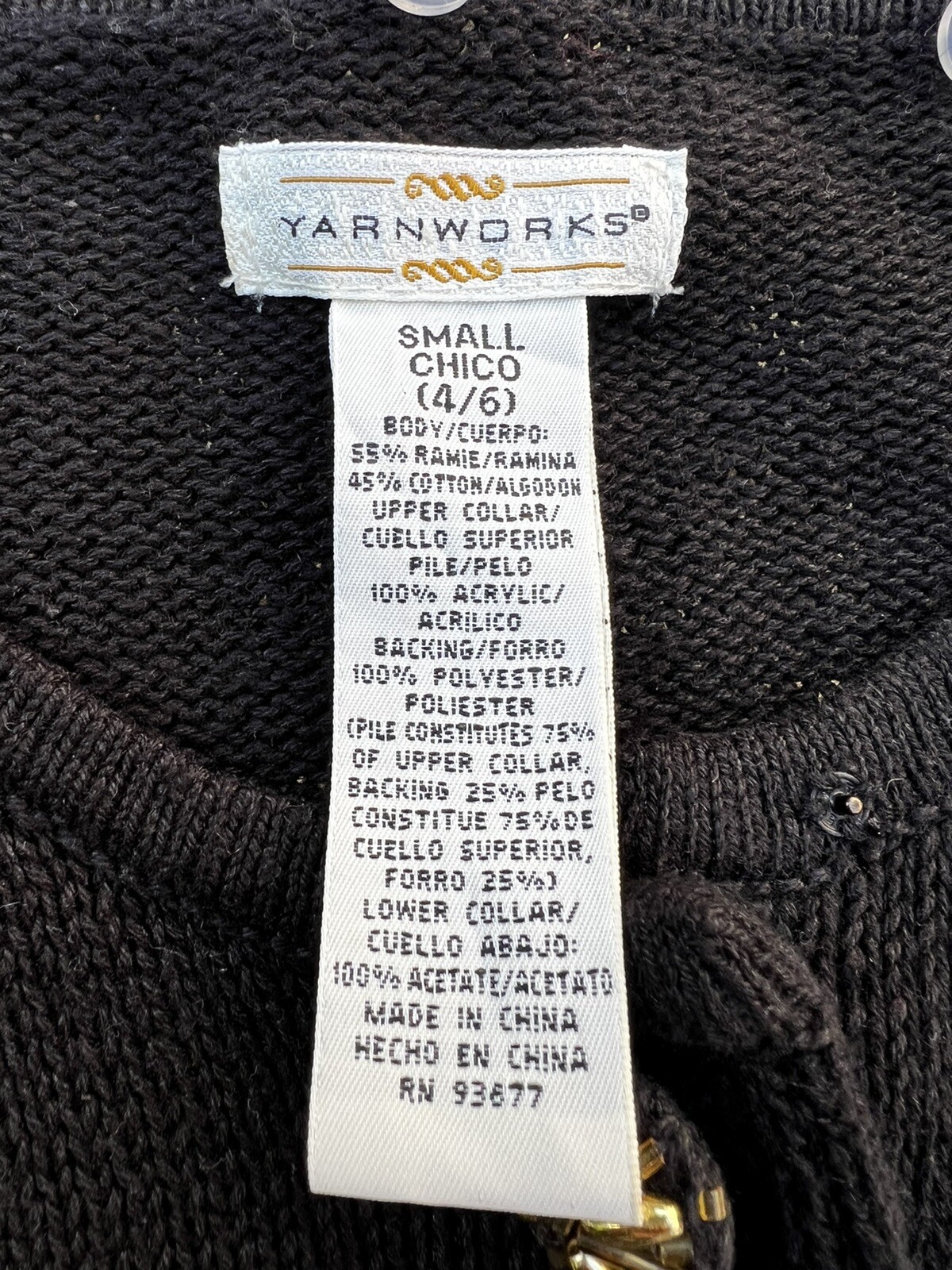 VTG YARNWORKS BLACK Xmas Sweater GOLD Stars Size Small