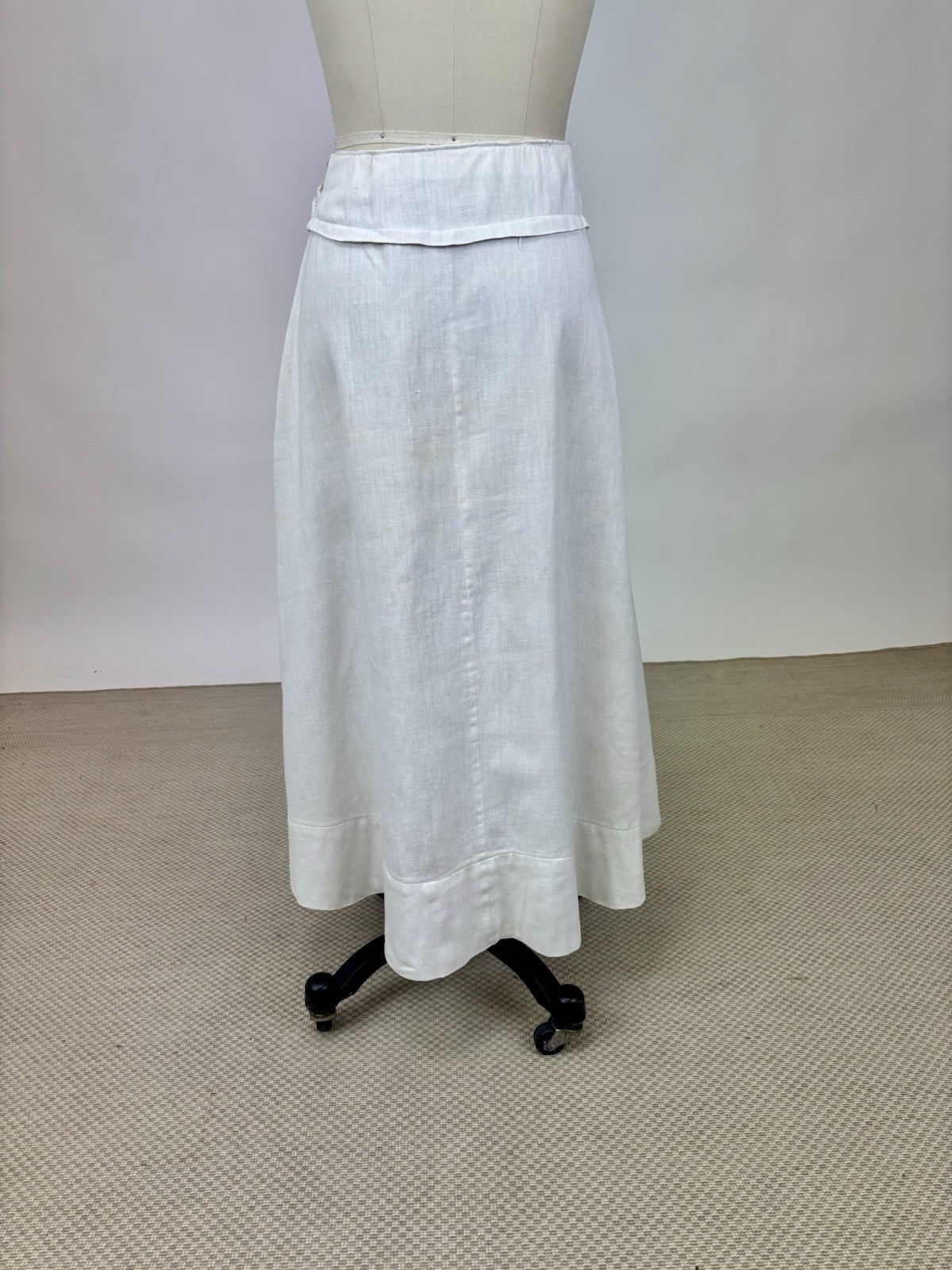 Edwardian 1910s Antique Cotton Skirt White Buttons Snaps Wide Hem Twill Weave
