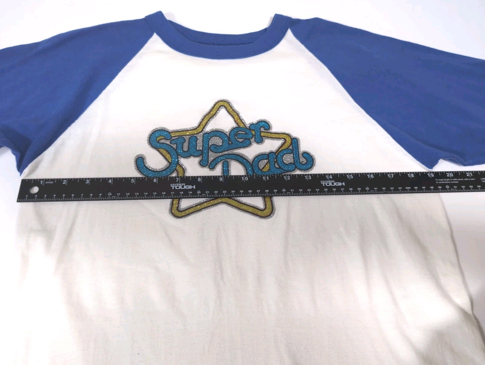 Vintage 80s Blue White Raglan Baseball Shirt Sequin Star Made In USA