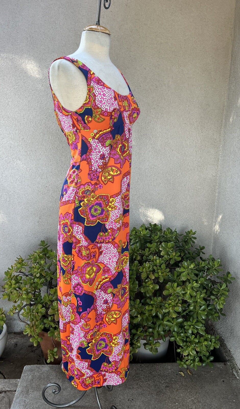 Vintage Maxi Dress By Catalina inc colorful resort wear sz S Mod Print