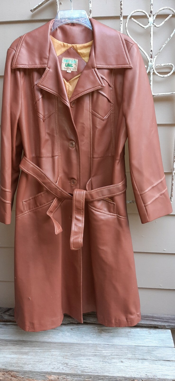 Vintage 60s Womens Grunge Faux Leather Coat By Bottom Line 18 1/2 Made Korea