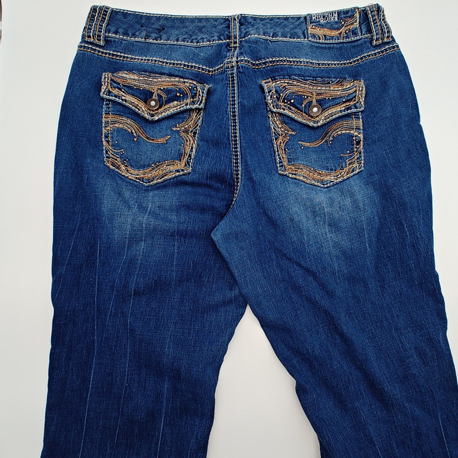 Rhythm In Blues Jeans Womens 14 Bootcut Flap Pocket Embellished Denim
