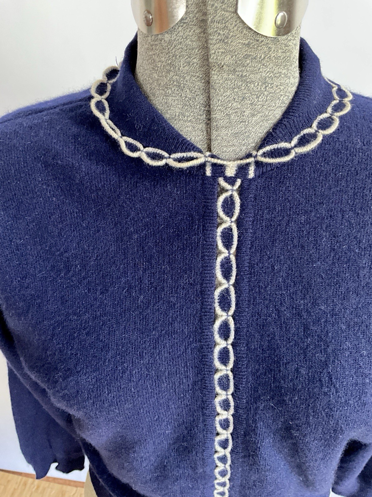 Vintage 1950’s Ballantyne Navy Cashmere Intarsia Sweater