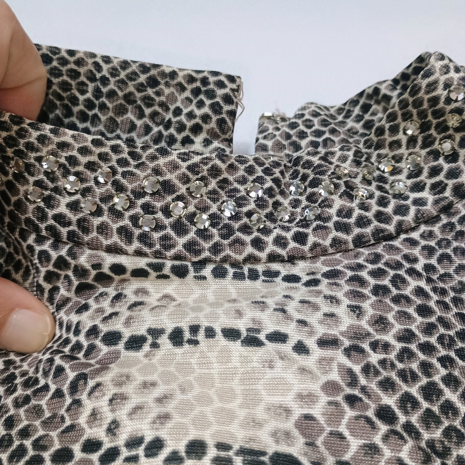 Vtg L’Aiglon Shift Mod Snake Print Rhinestone Mock Long Sleeve Dress
