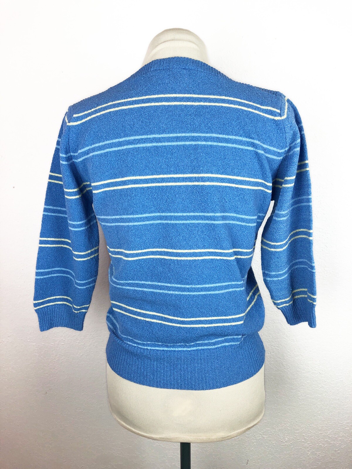 VTG Talbots Top Medium Knit Type 90s Blue USA 3/4 Sleeve Pullover Boat Neck NICE