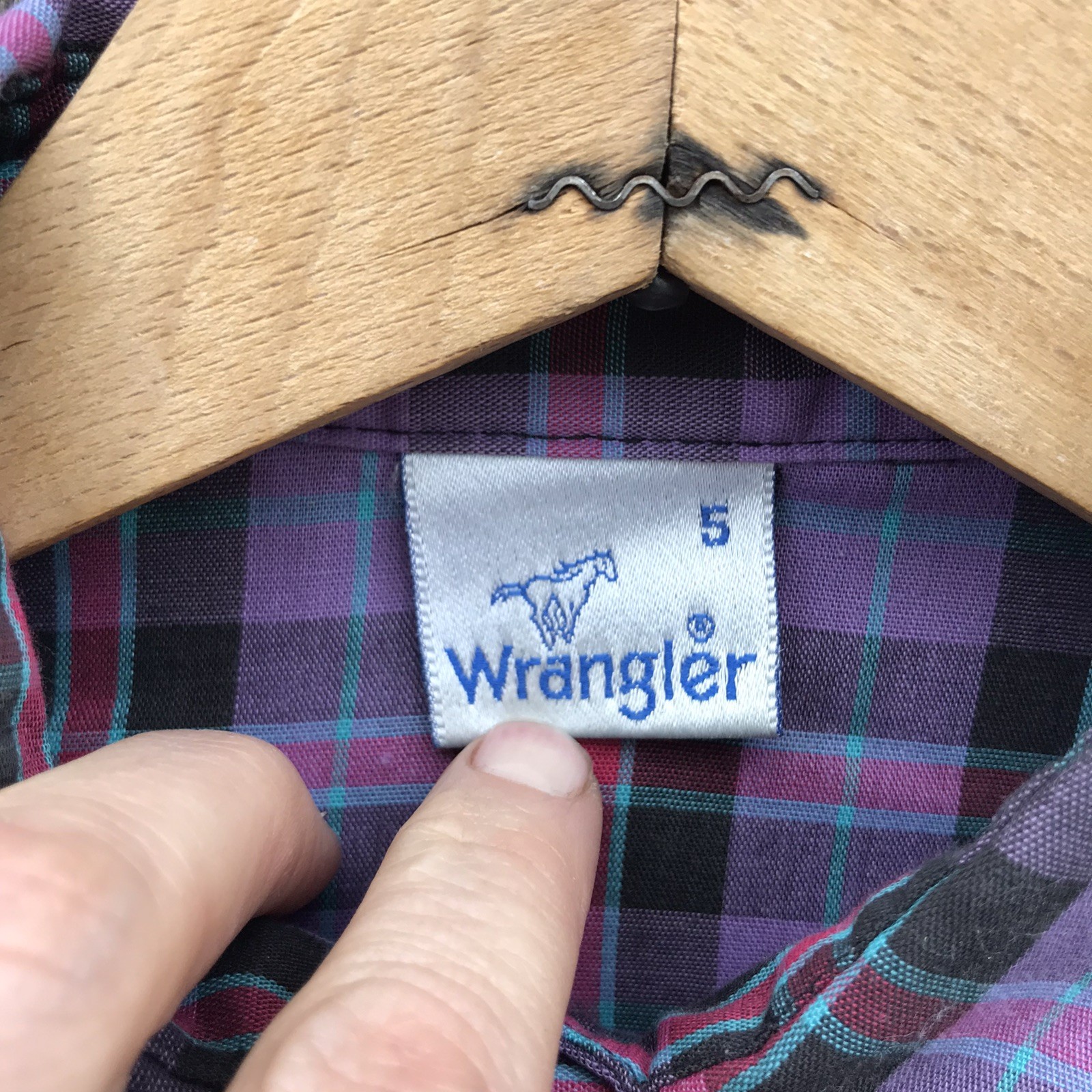 Vintage 80s Wrangler Cowgirl Peter Pan Collar Plaid Blouse Jrs 5 (Small) Reg XS