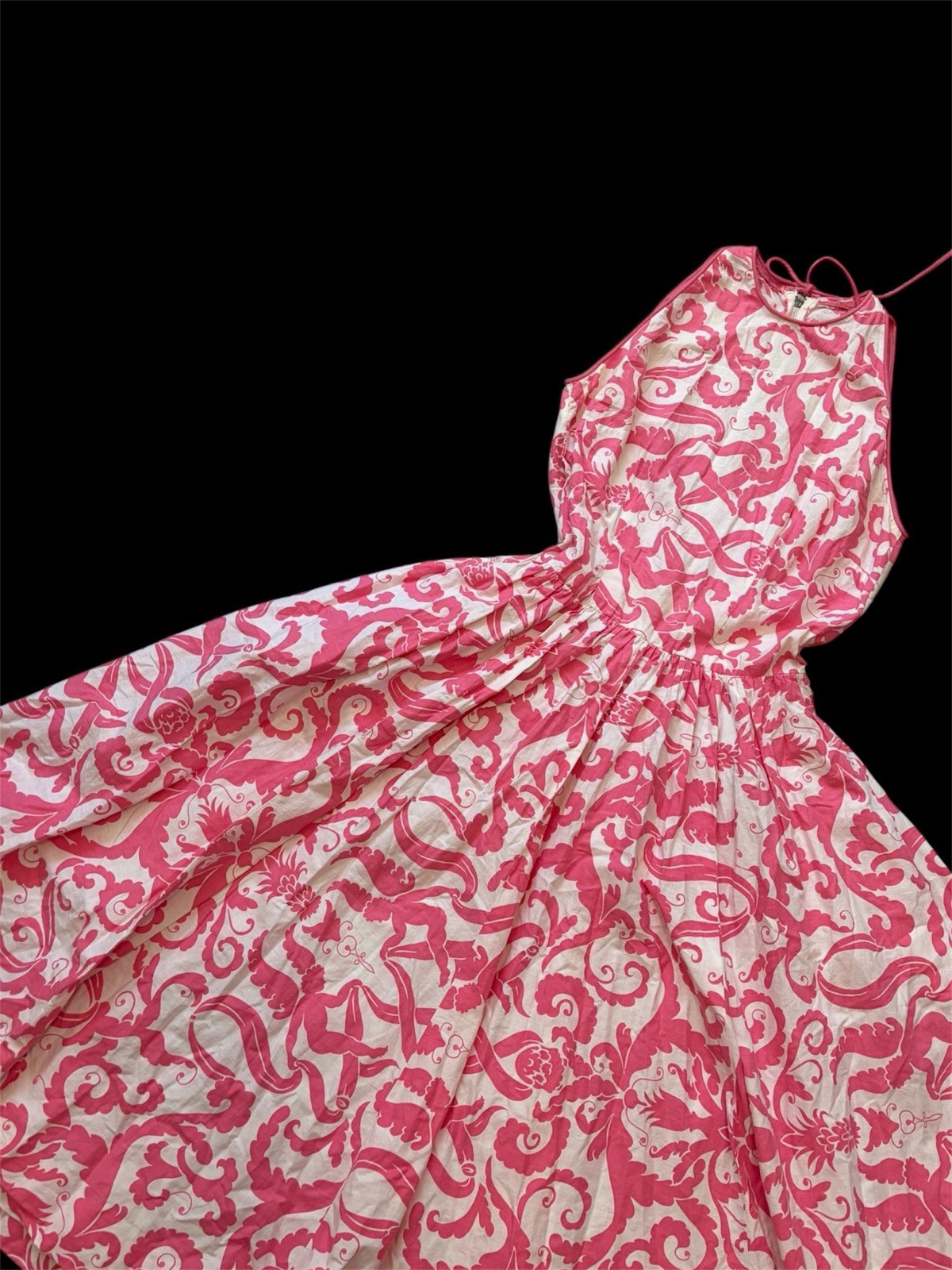 Vintage 1950s Novelty Print Dress Cupid Size Xxs Pink And White XS Pockets Women