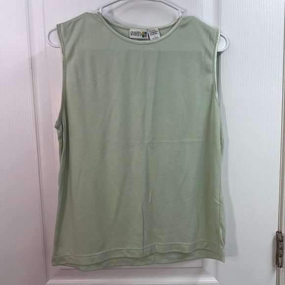 Vintage Claudia Barnes pastel green sleeveless knit cotton stretch basic shirt L