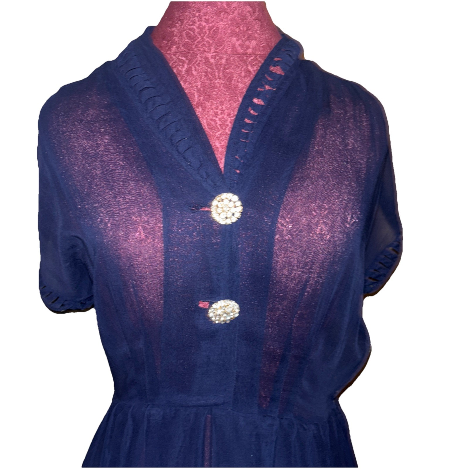 1940’s Sheer Navy Day Dress Pin Up Medium WW2 Era Vintage Retro