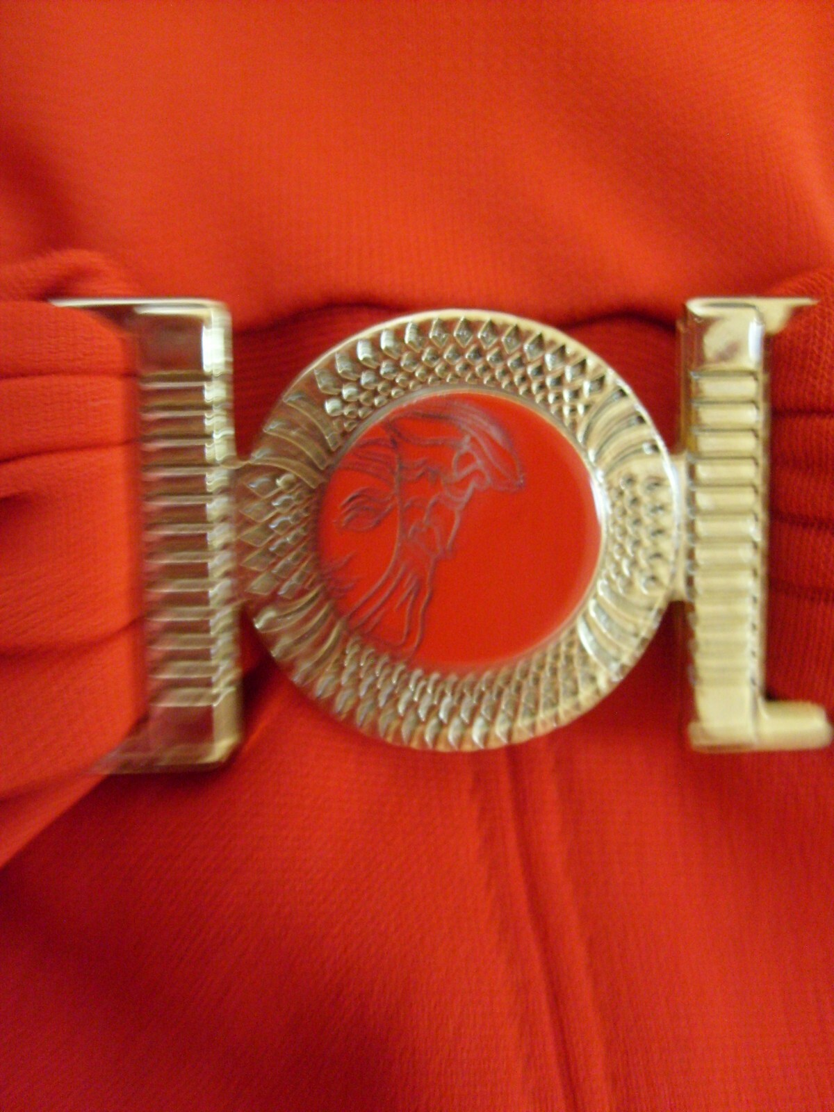Gianni Versace Red Blouse-Silver Medusa Head Belt-Italian Sz. 42- US. Sz/ Small