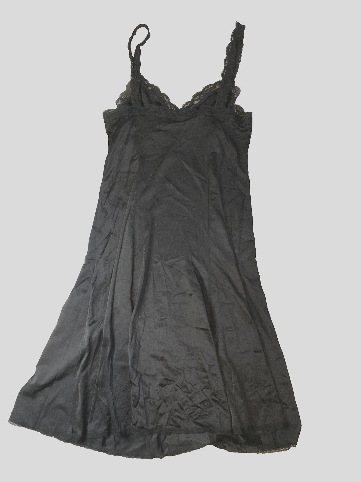 Olga 1349F Black Size 34 (29″) Full Slip Nightgown Lace Trim Bust Nylon Vintage