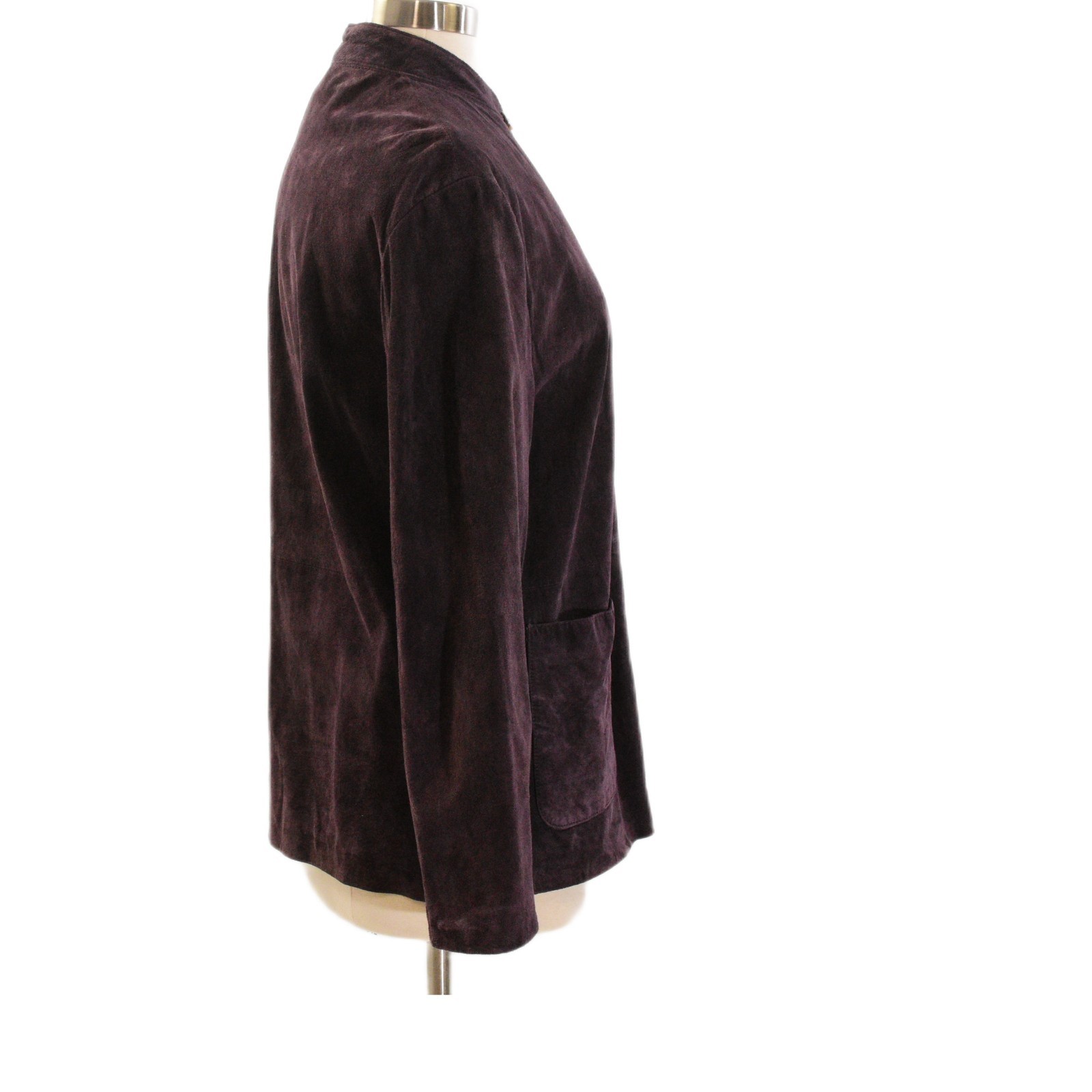 90s Vintage Purple Suede Leather Jacket Womens 10 Band Collar Utility Barn Coat