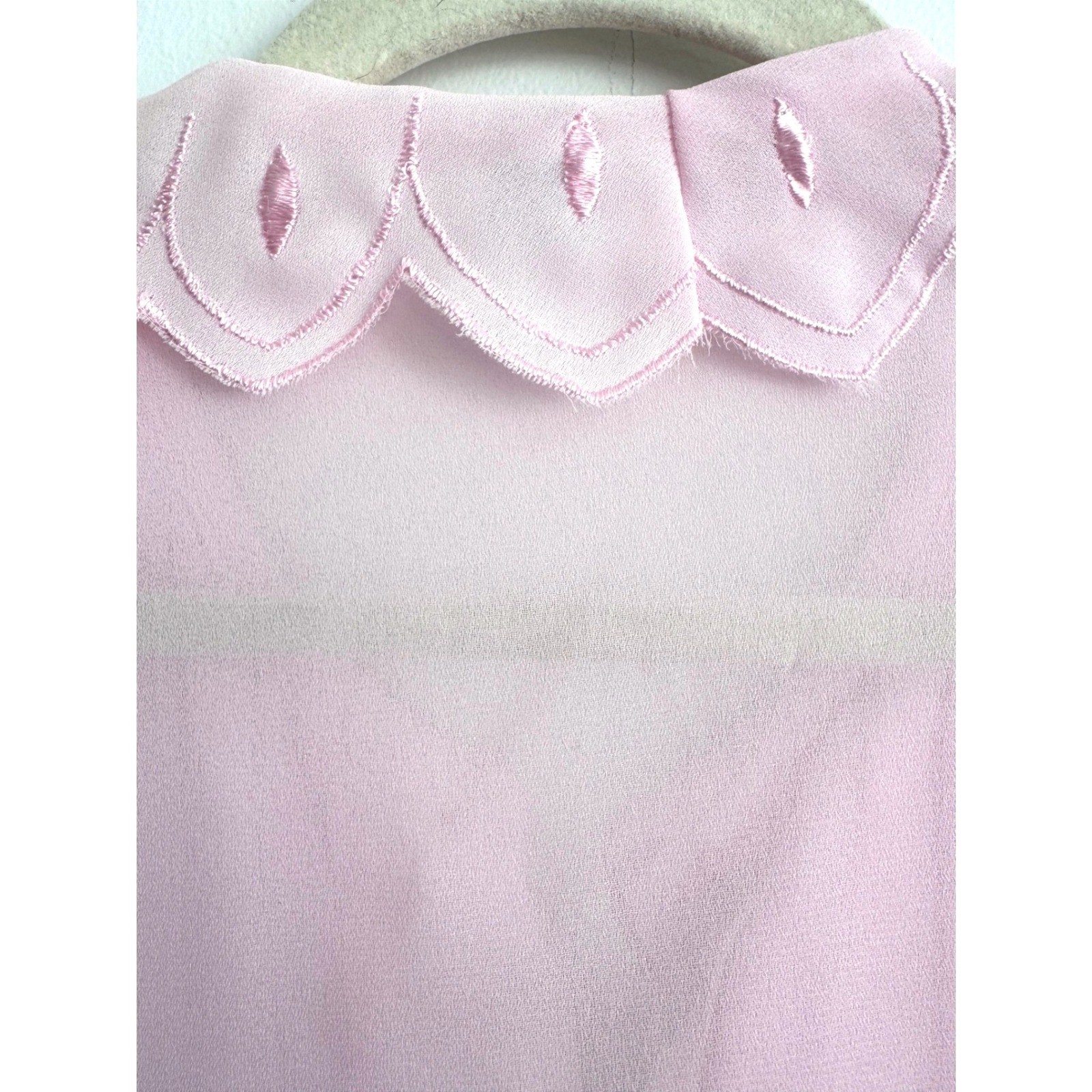 Vintage 80s Pink Pleated Embroidered Blouse Cottagecore Coquette Style Size L