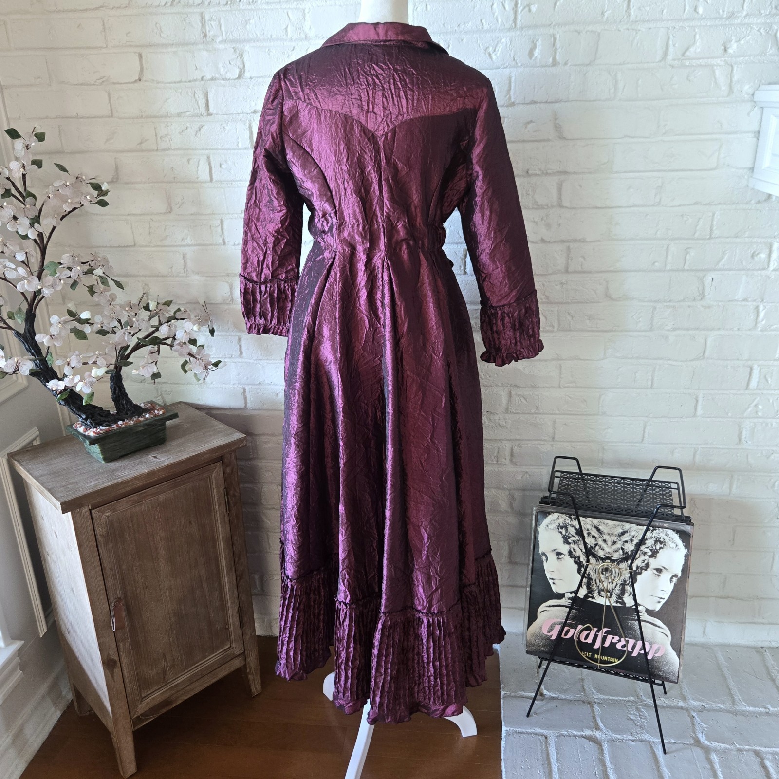 Vtg 90s Plum Purple Crinkle Dress, Cordelia, S, Party, Wedding Guest