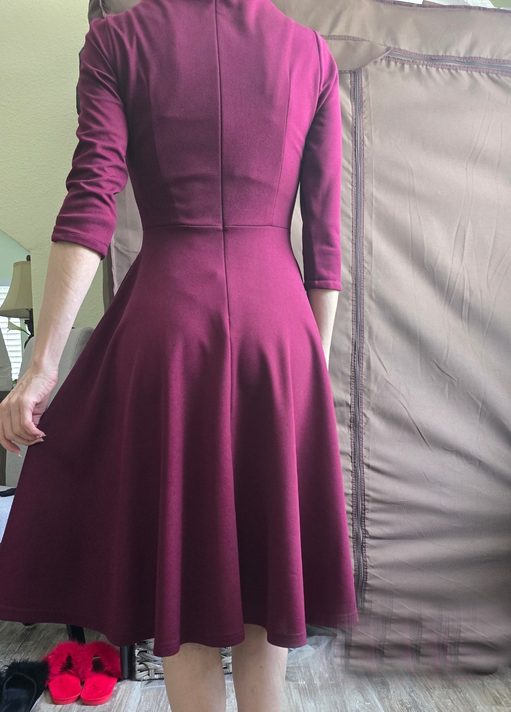 Vintage inspired dress, S/XS Dressy Star, below knee, vine red, 3/4 sleeve