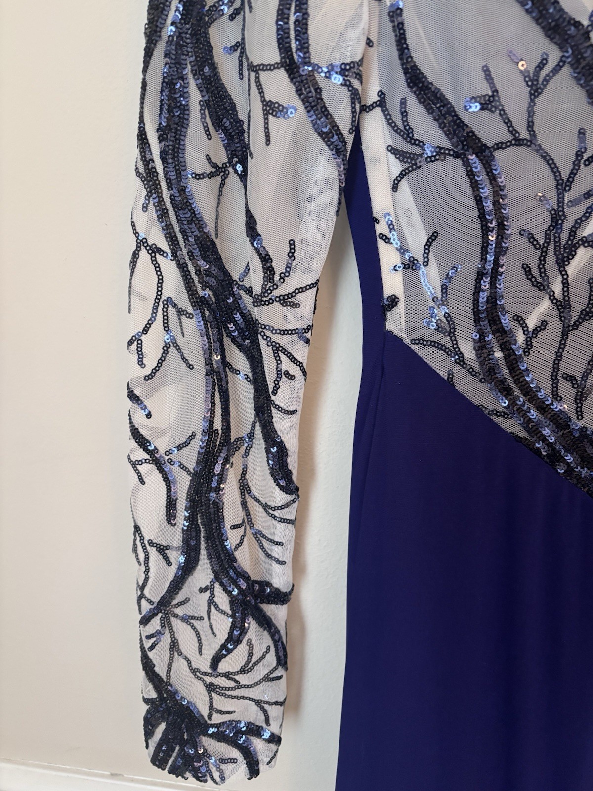 Vintage Riva Designs Size 00 Blue Formal Evening Long Gown Sequins Long Sleeve