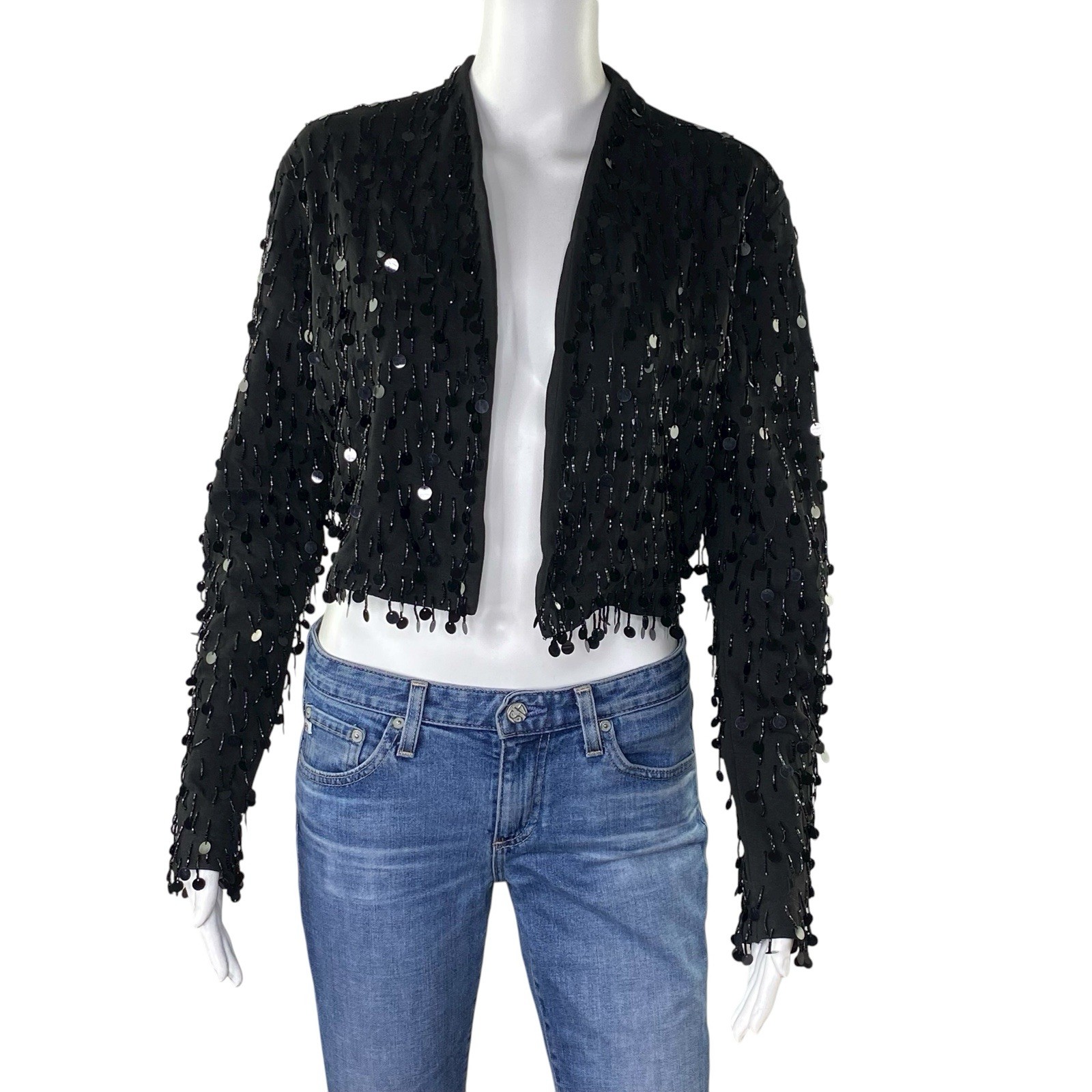 Vintage Vivienne Tam East Wind Code 80s 90s Black Beaded Sequin Bolero Jacket 1