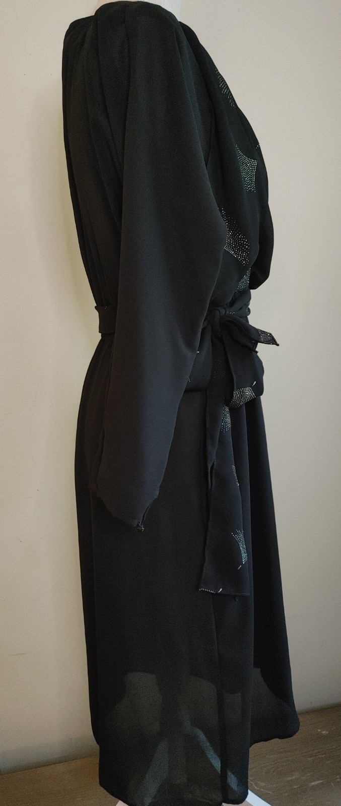 Vintage 80s Black Chiffon Faux Wrap Dress Sally III Disco Cocktail Chic sz M