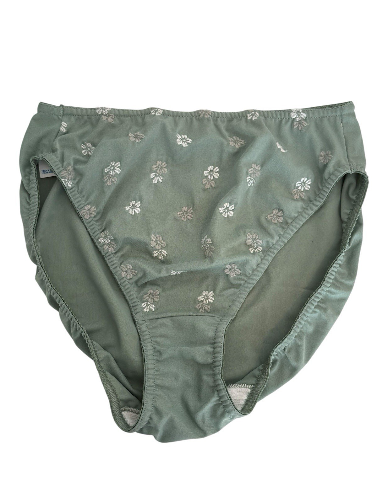 Vtg Warners Flower Charms Embroidered HI CUT BRIEF Second Skin Panty Green Sz L