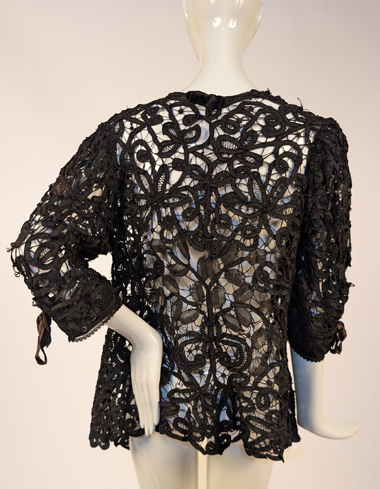 EDWARDIAN BLACK TAPE LACE JACKET W SILK BOW TRIM