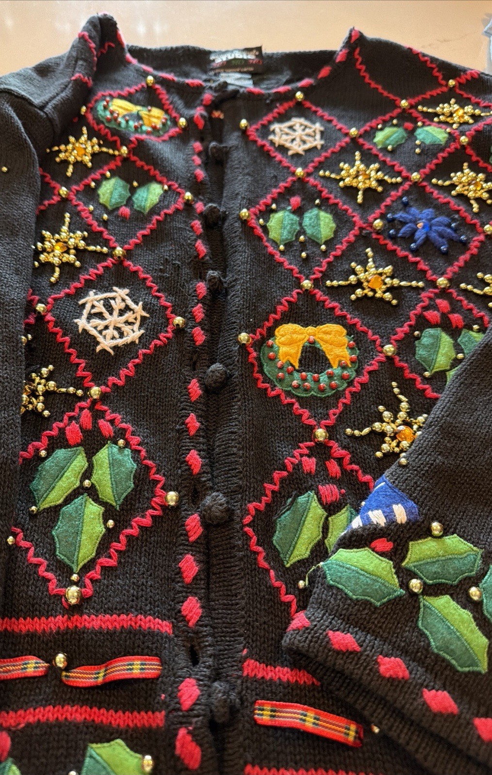 Designers Original Studio Glitzy Bling Xmas Holiday🎄Cardigan Vintage 90’s EUC