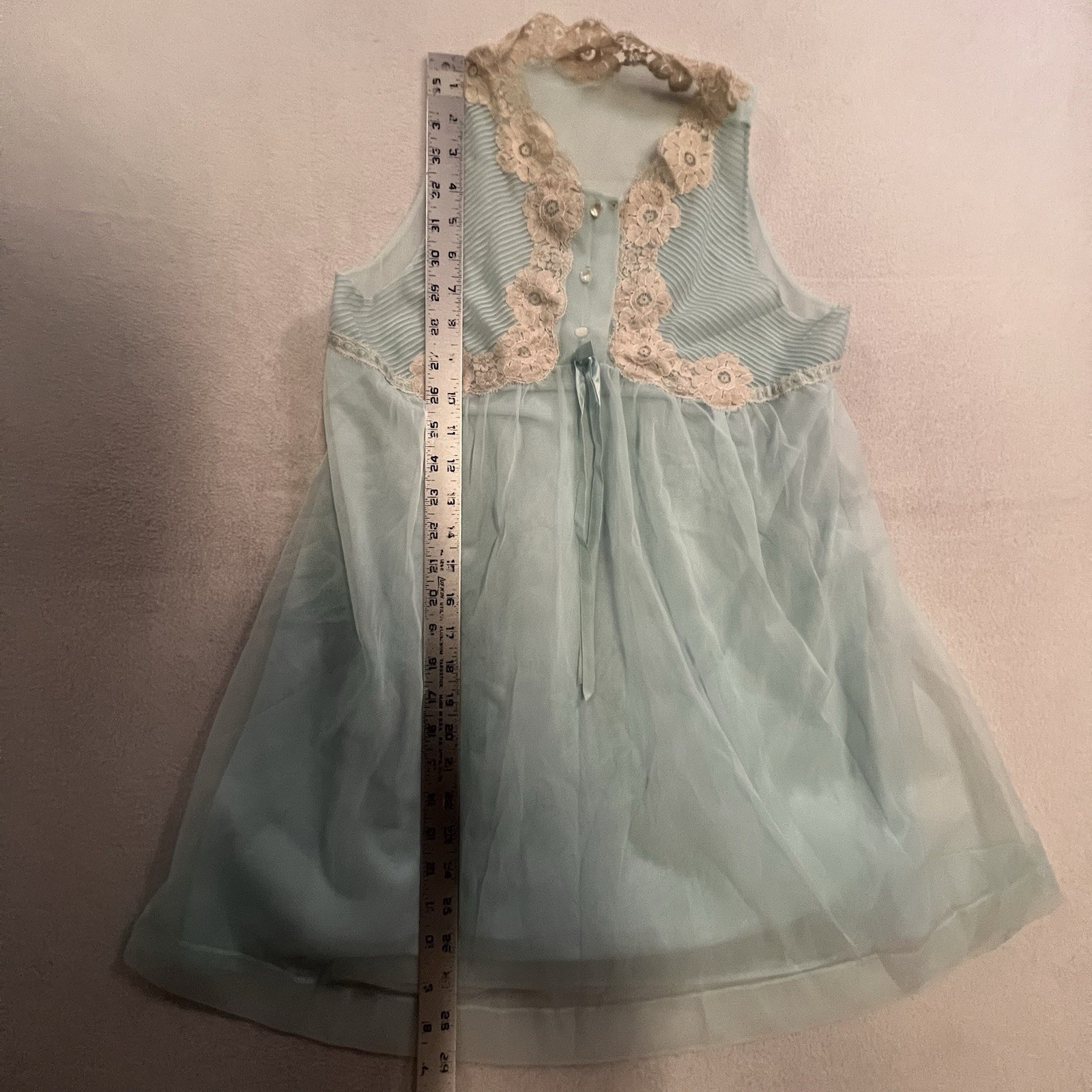 Vintage Gossadd Artemis 60’s Nightgown Set Women’s Petite Blue Ruffle Sheer