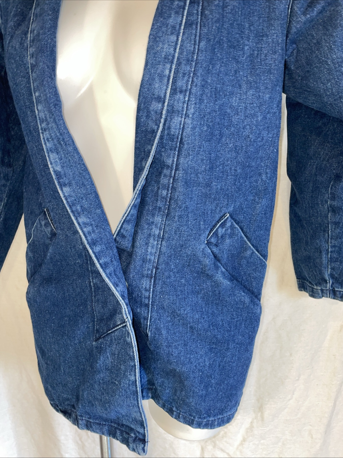 BEBE FURRRINA Sz P Small Women’s Vintage Denim Jacket 1 Snap Dolman Sleeve
