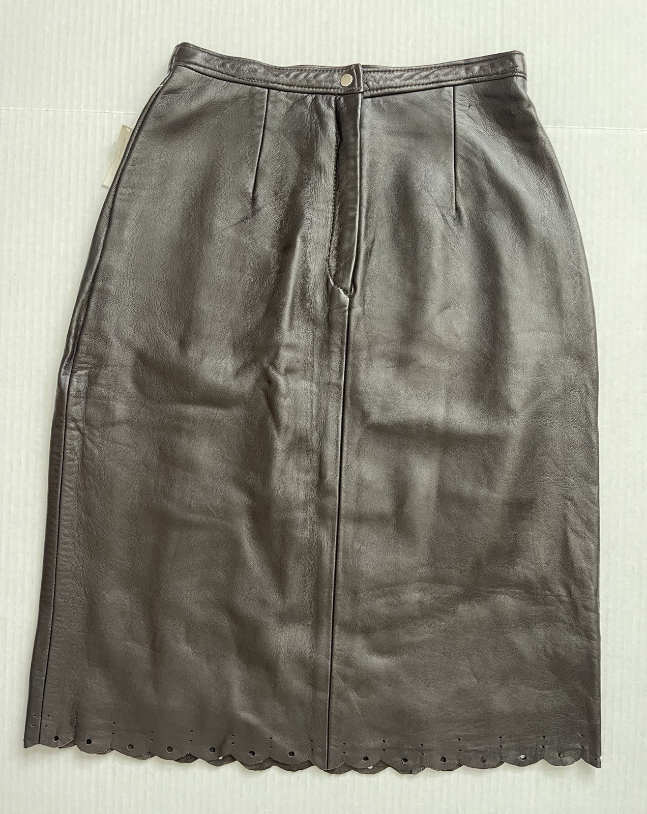 Vintage Genuine Leather Skirt NWT Deep Brown Scalloped Hem XXS 23” Waist