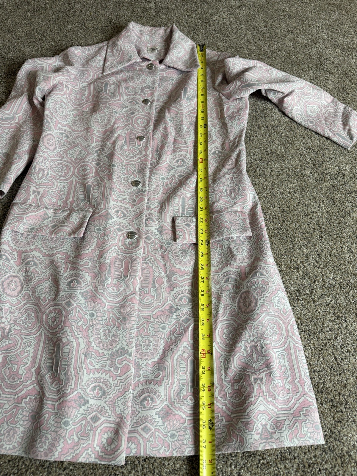 Vintage PURITAN Forever Young Light Pink Gray Geo Pattern 60s 70s Mod Size Large
