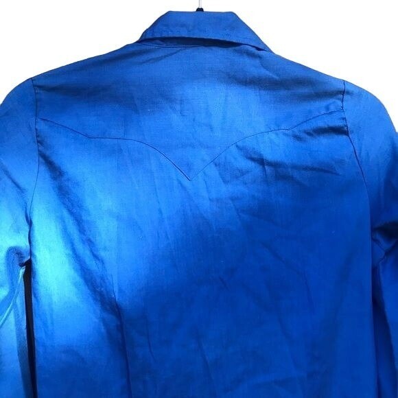 Vintage Karman Western Wear Lantern Sleeve Blue Red Embroidery Button Down Shirt
